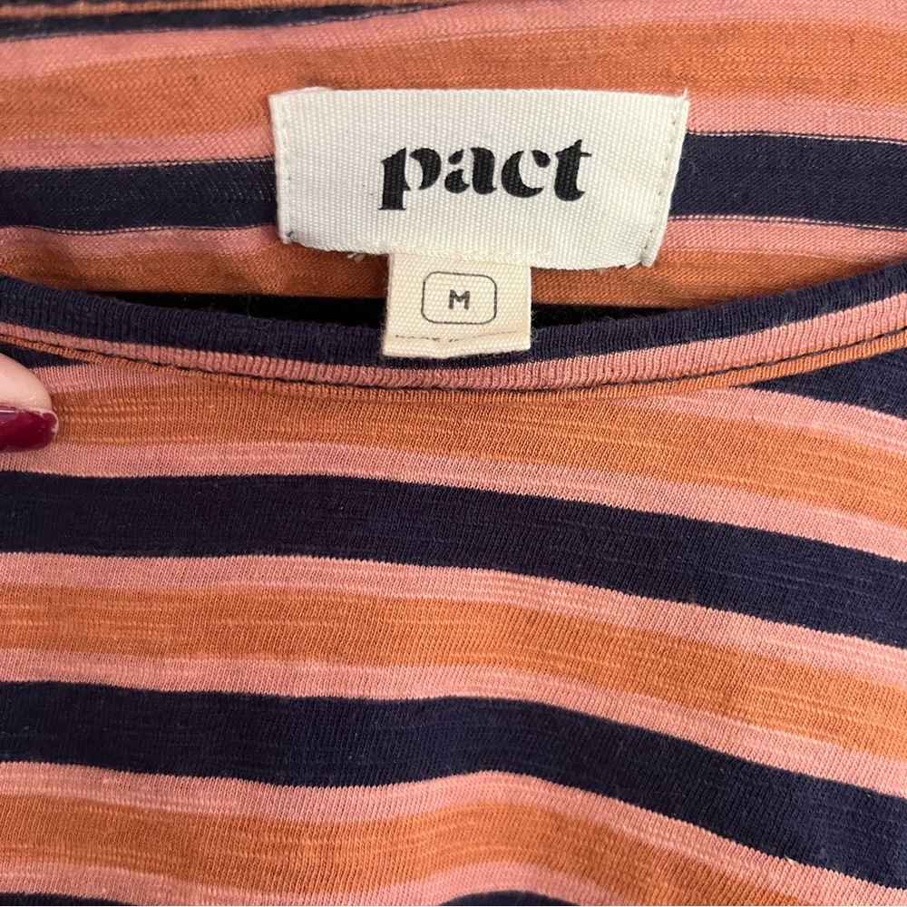 Pact Women's Striped Elbow sleeve t-shirt Brown and Navy Organic Cotton - Picture 4 of 5